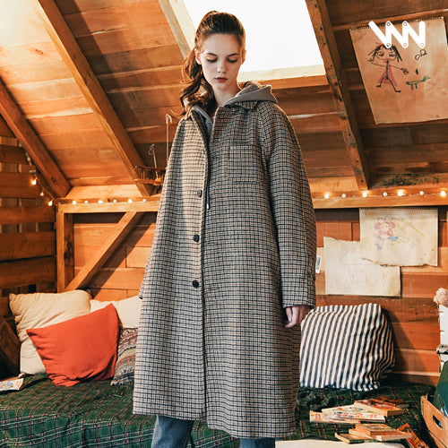 ダブルユーブイプロジェクト(WV PROJECT) THIN OVERFIT CHECK SINGLE COAT BEIGE MJOT7295