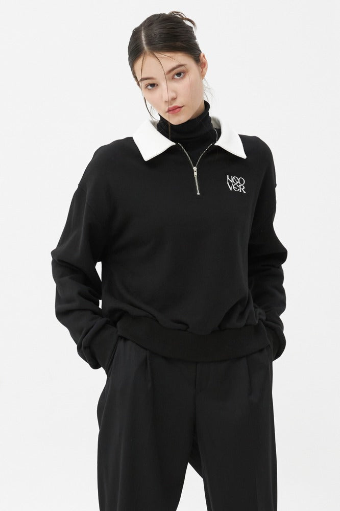 NCOVER（エンカバー）TYPO LOGO HALF ZIPUP SWEATSHIRT-BLACK