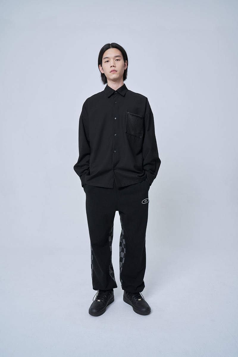 オーワイ(OY) OVER CHECK LOGO PANTS-BLACK