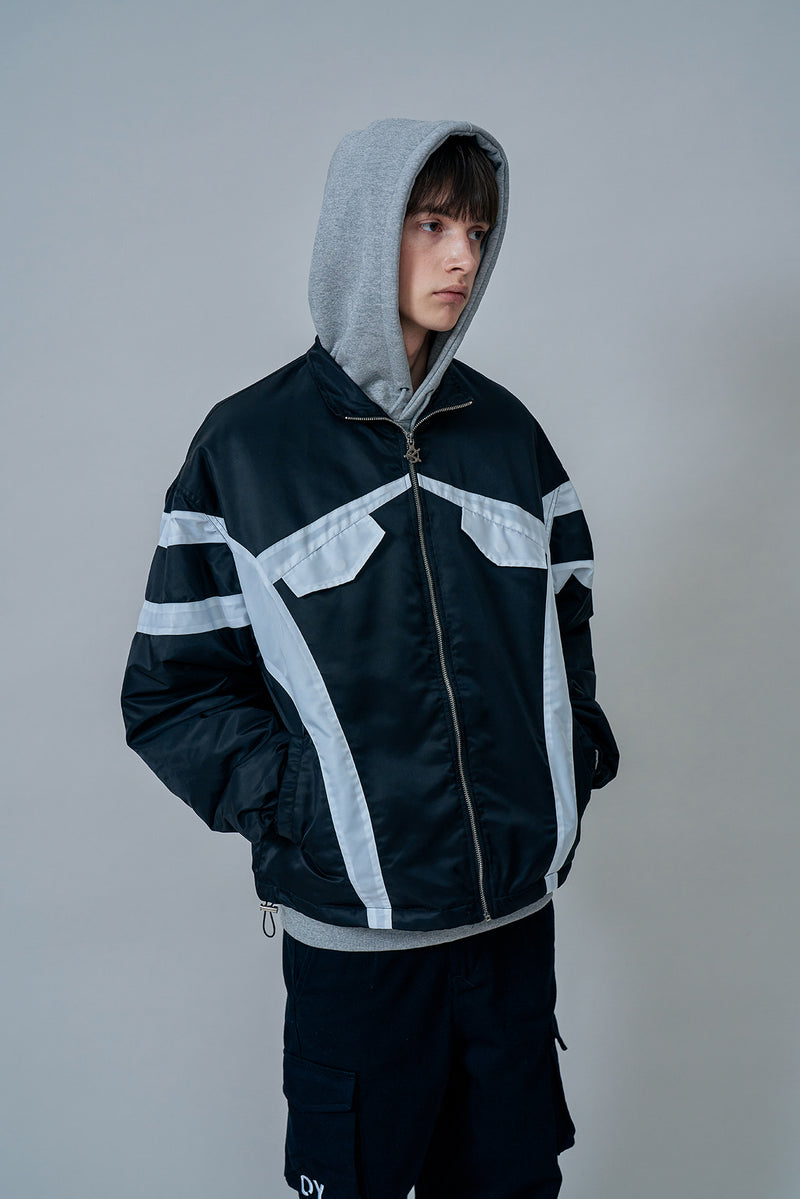 オーワイ(OY) CURVE BLOCK TRACK JACKET-BLACK