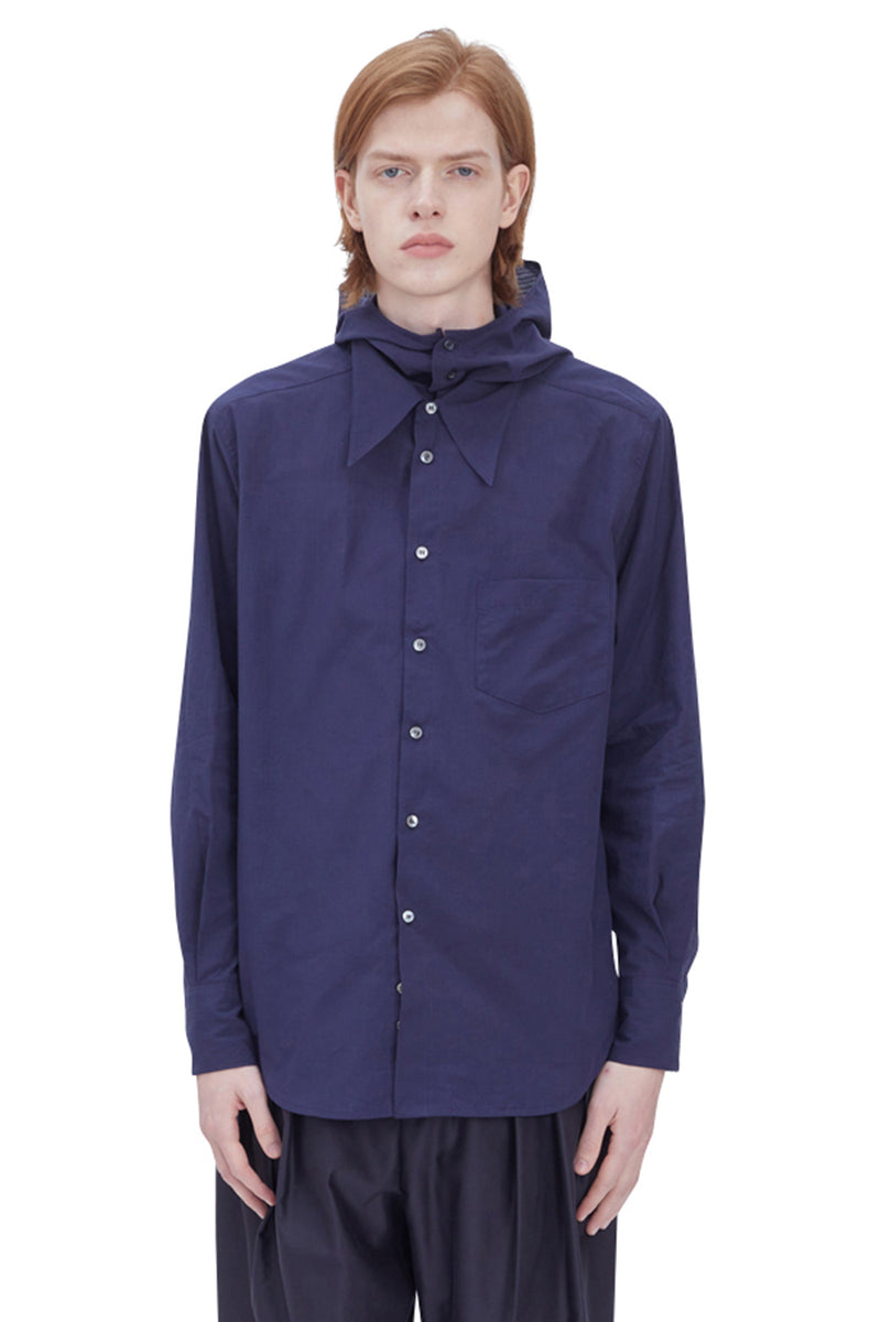 レイブレス(LABELESS) NAVY POPLIN HOODIE SHIRT