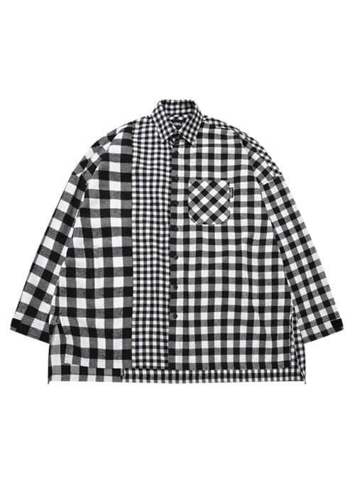アジョバイアジョ(AJOBYAJO) Oversized Buffalo Check Mixed Shirt [White]
