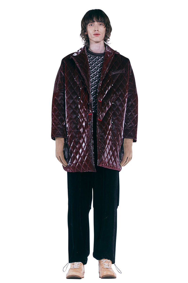 レイブレス(LABELESS) BURGUNDY DIAMOND PUFFED QUILTING JUMPER