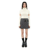 curetty (キュリティー)  C CHECKED BUCKLE WRAP SKIRT_BLACK