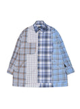 アジョバイアジョ(AJOBYAJO)     Check Mixed Oversized Shirt [Sky Blue]