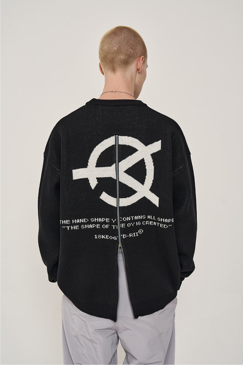 オーワイ(OY) BACK LOGO ZIPPER KNIT-BLACK