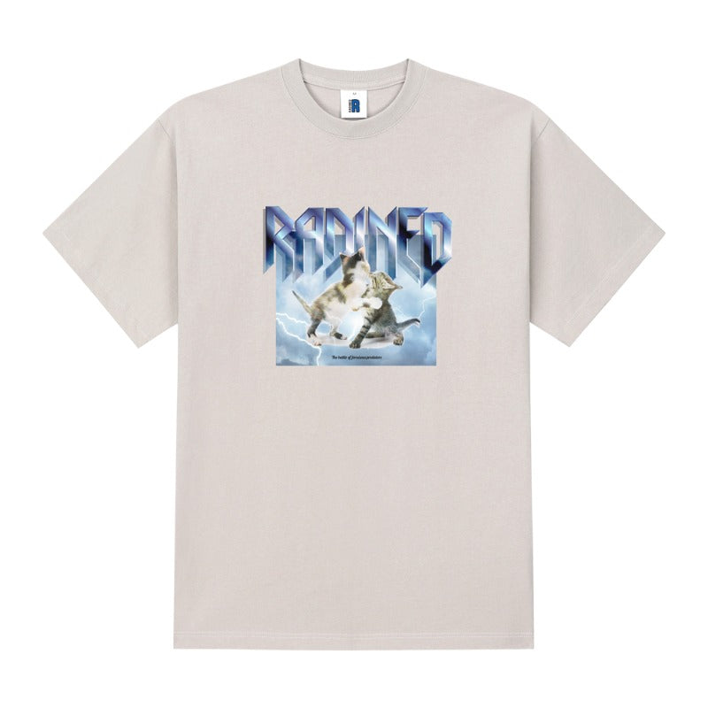 RADINEO (ラディネオ)　Cat and Punching Beige Short-Sleeved T-Shirt