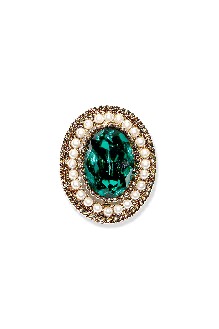 BLACKPURPLE (ブラックパープル) 	  Antique Oval Pearl Broach_Green