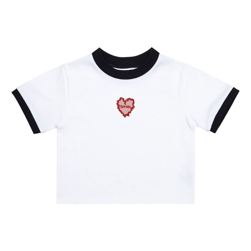 RADINEO (ラディネオ)　Fluffy heart pink white cropped top