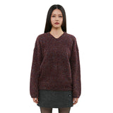 curetty (キュリティー)  C METALLIC V-NECK OVERSIZED KNIT TOP_BURGUNDY