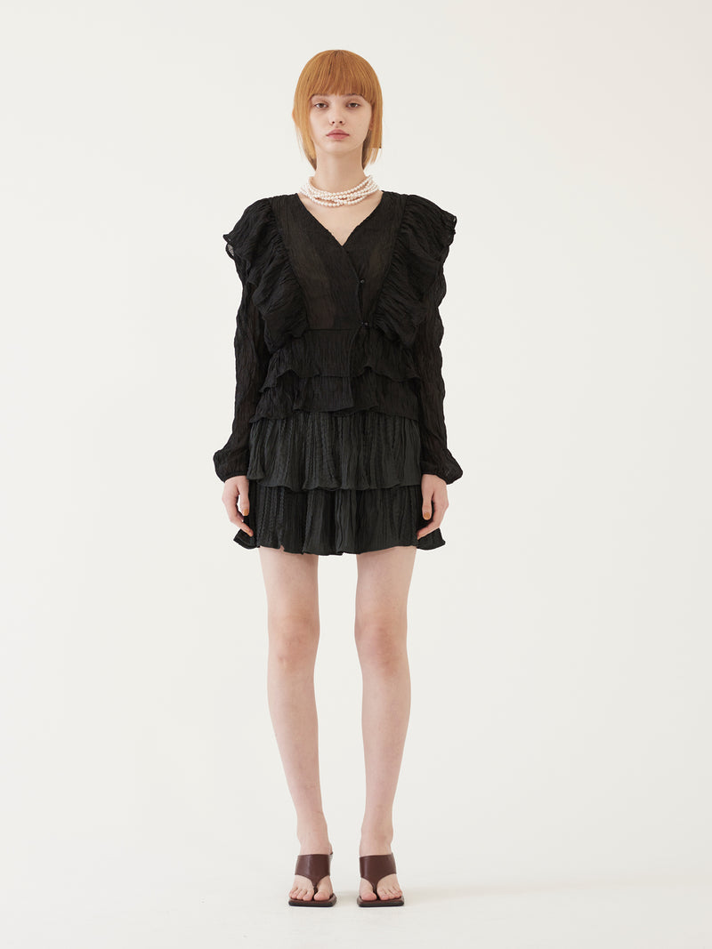 TMO BY 13MONTH（ティーエムオーバイサーティンマンス）RUFFLED BLOUSE (BLACK)