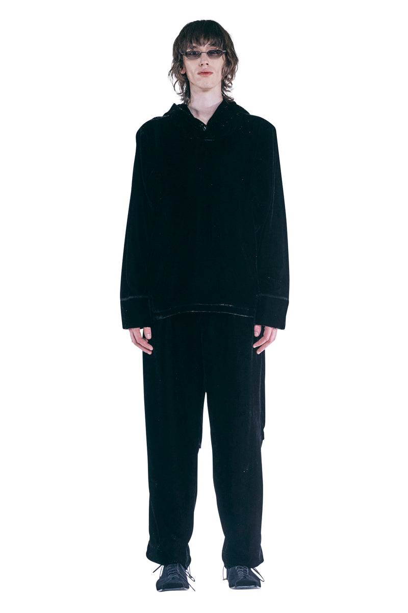 レイブレス(LABELESS) BLACK BUTTON VELVET HOODIE