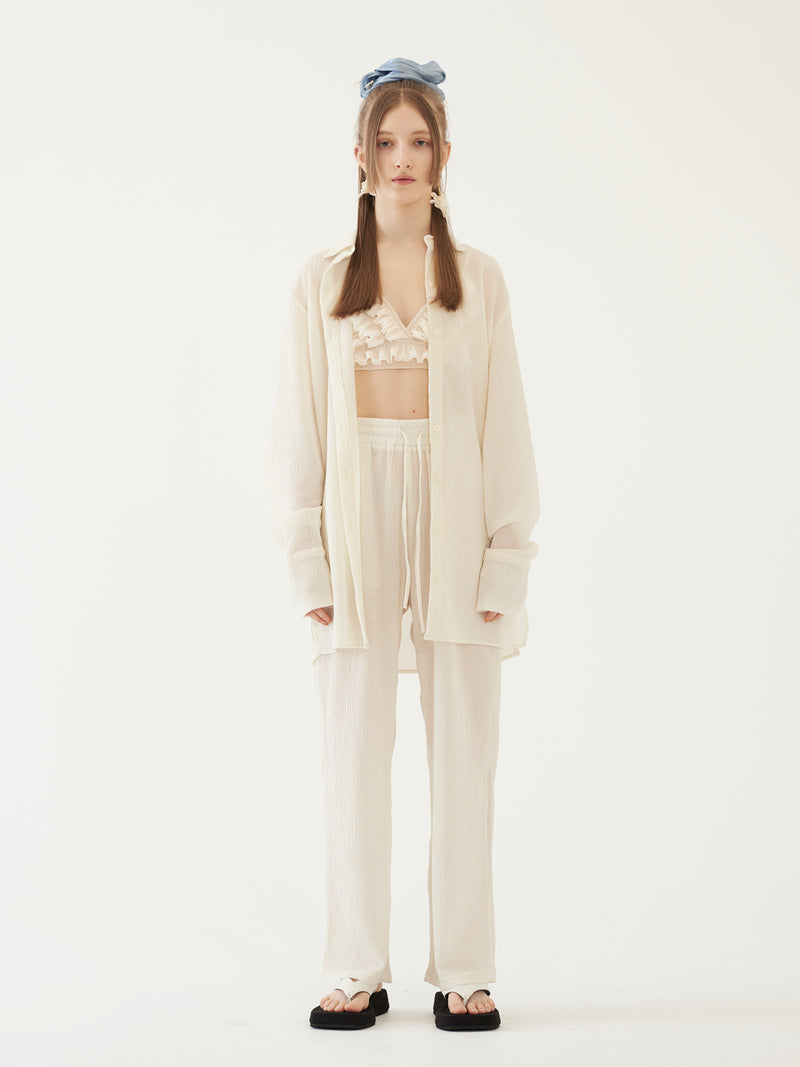 TMO BY 13MONTH（ティーエムオーバイサーティンマンス）OVERSIZED PLEATS SHIRTS (IVORY)