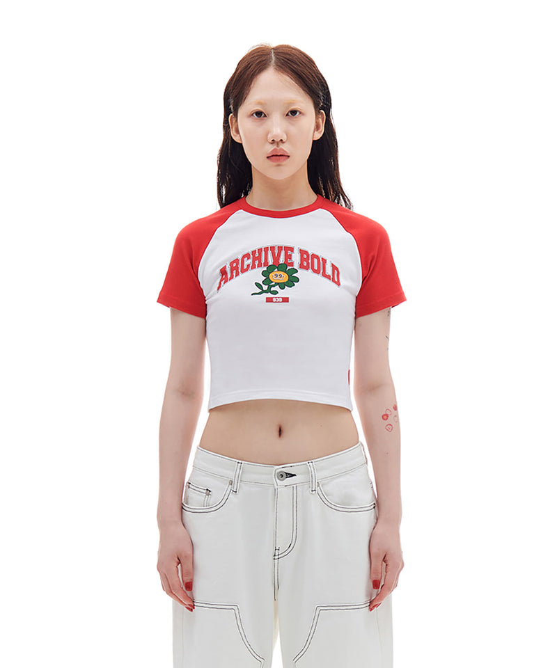 ARCHIVE BOLD (アーカイブボールド)　FLOWER RAGLAN CROP TOP (RED)