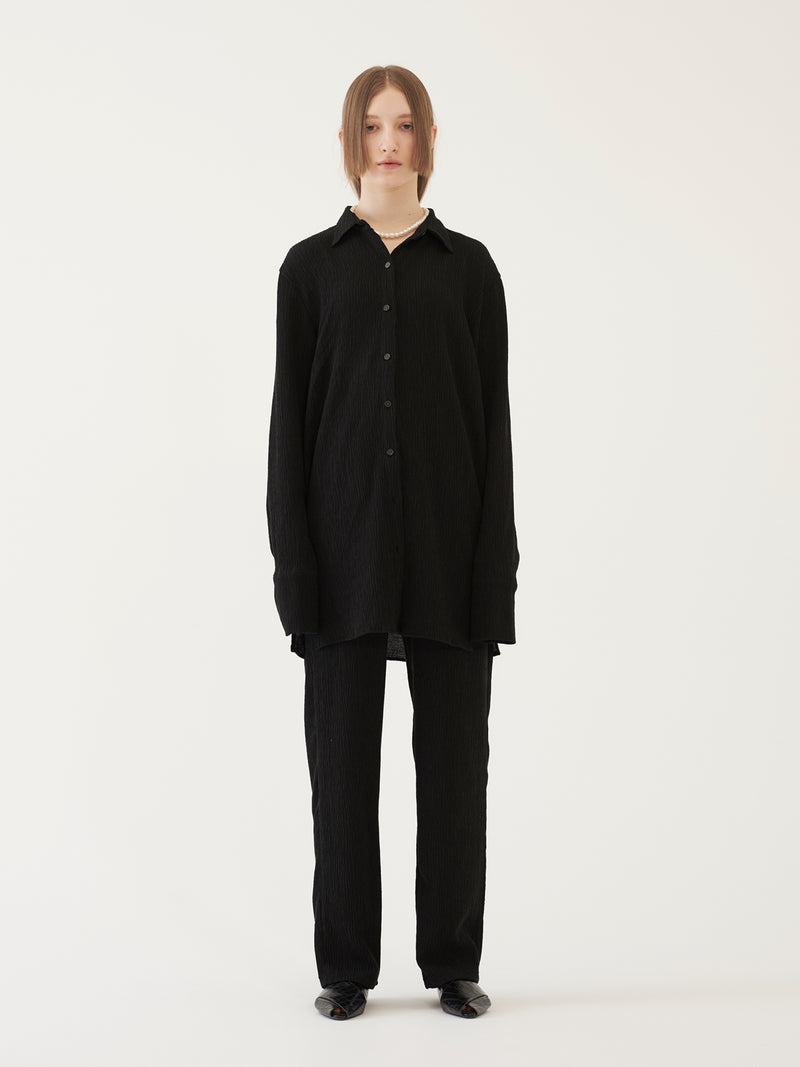 TMO BY 13MONTH（ティーエムオーバイサーティンマンス）OVERSIZED PLEATS SHIRTS (BLACK)