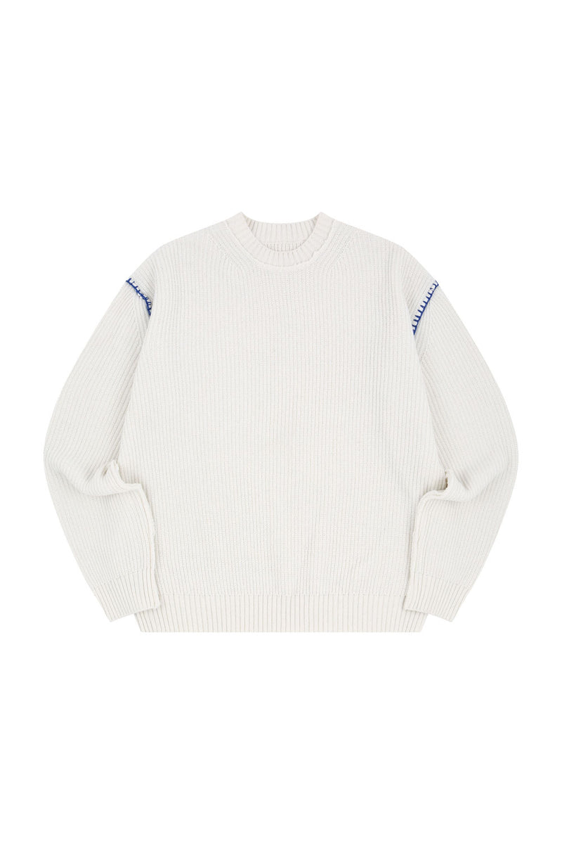ORDINARY PEOPLE(オーディナリーピープル) BLUE STITCH CASHMERE WHITE KNIT