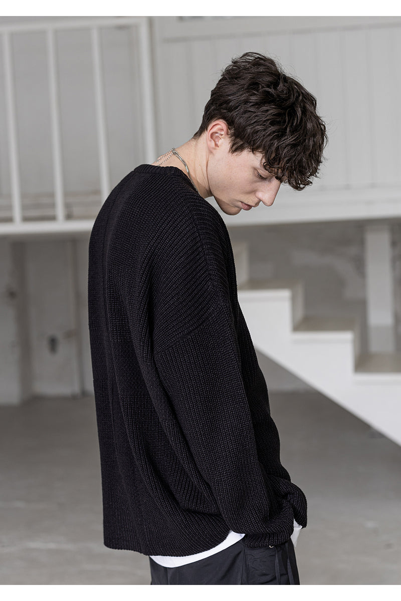 メスノウン(MASSNOUN) CROSS ADD LAMSWOOL OVERSIZED KNIT MSZNT001-BK