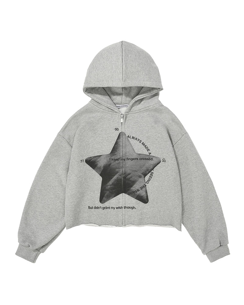 MYDEEPBLUEMEMORIES(マイディープブルーメモリーズ)      seeing the stars hood zip-up(gray)
