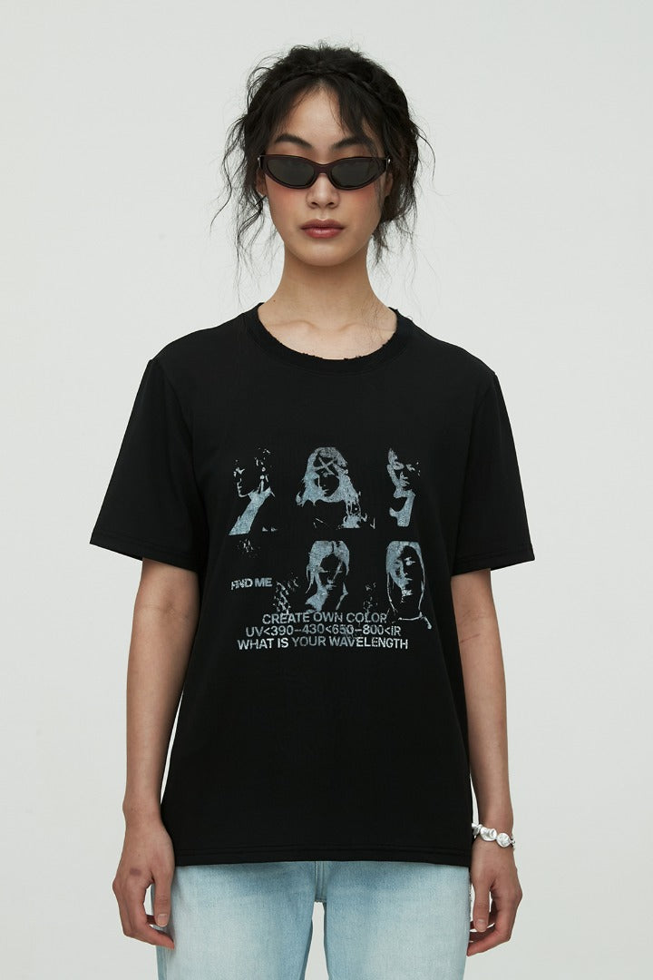 nache(ナチェ) DAMAGE MONTAGE T-SHIRT (UNISEX) - BLACK