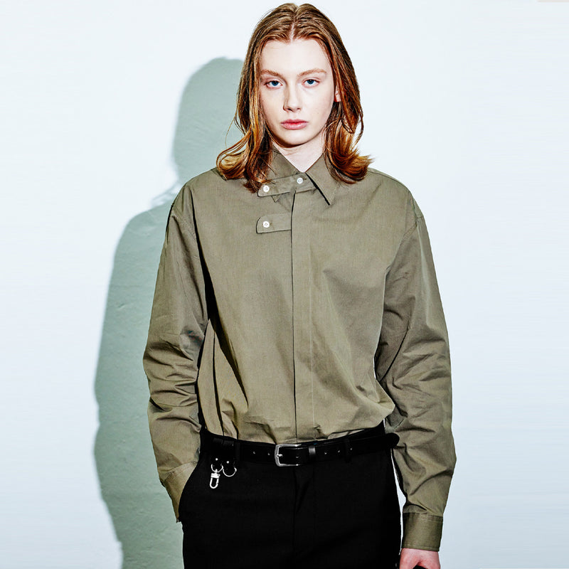 SSY(エスエスワイ) [Organic Cotton] Collar Strap Relax Fit Shirt brown khaki