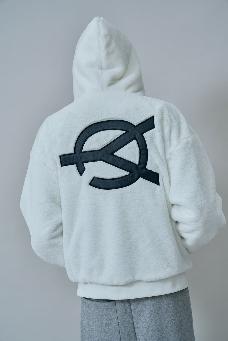オーワイ(OY) LOGO FUR HOODIE JACKET-WHITE