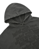 MYDEEPBLUEMEMORIES(マイディープブルーメモリーズ)      "belief" "wish" "love" hoodie in Charcoal