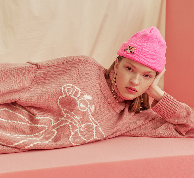 ステレオバイナルズ(Stereo Vinyls) [FW18 Pink Panther] Turtleneck Knit(Pink)