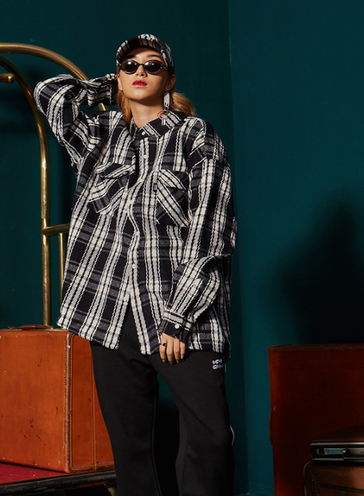 シディスコンマ(SHETHISCOMMA) OVER CHECK SHIRTS(BLACK)