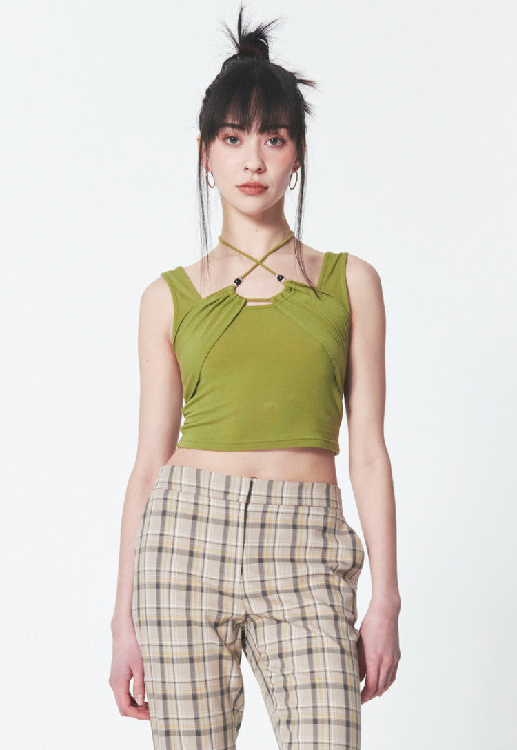 INPREP (インプレップ）Beaded Strap Halter Top Green