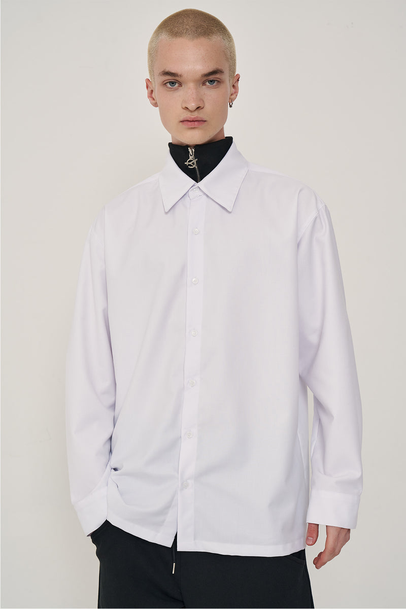 オーワイ(OY) ZIPPER POLA SHIRTS-WHITE