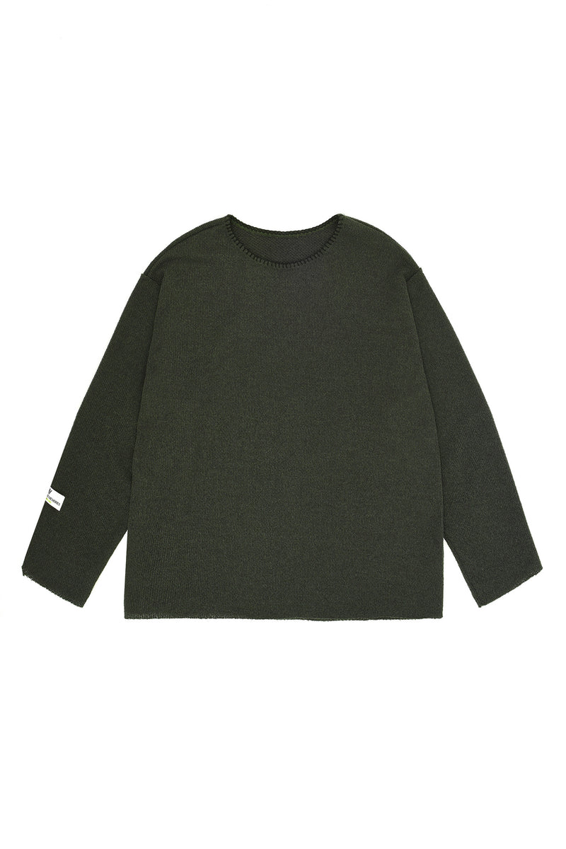 MYDEEPBLUEMEMORIES(マイディープブルーメモリーズ)      STITCH BALANCE KNIT t-shirts in KHAKI