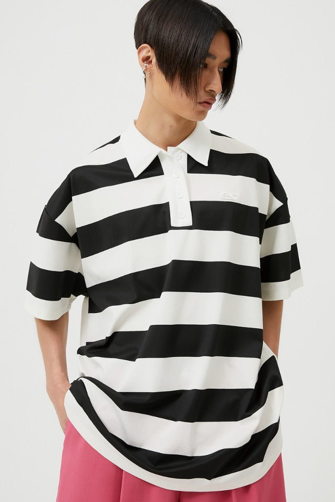 イーエスシースタジオ(ESC STUDIO) stripe short sleeve polor shirt (black)