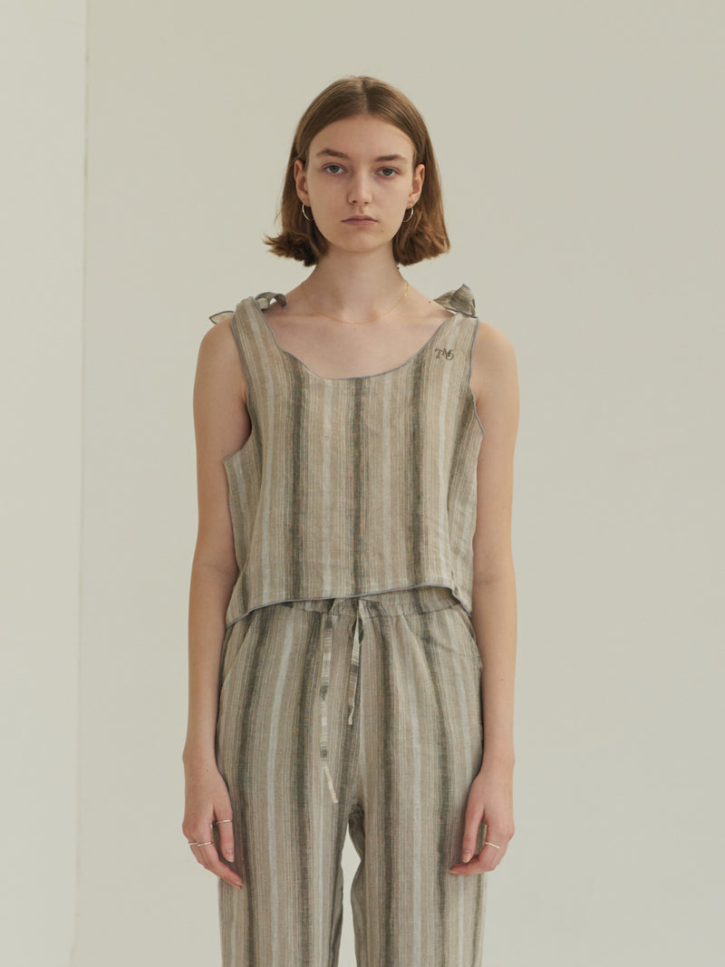 TMO BY 13MONTH（ティーエムオーバイサーティンマンス）SHOULDER KNOT LINEN T-SHIRT (BEIGE)