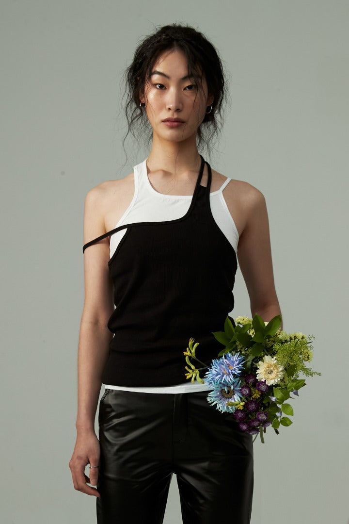 nache(ナチェ) LAYERED COTTON SLEEVELESS - BLACK&WHITE