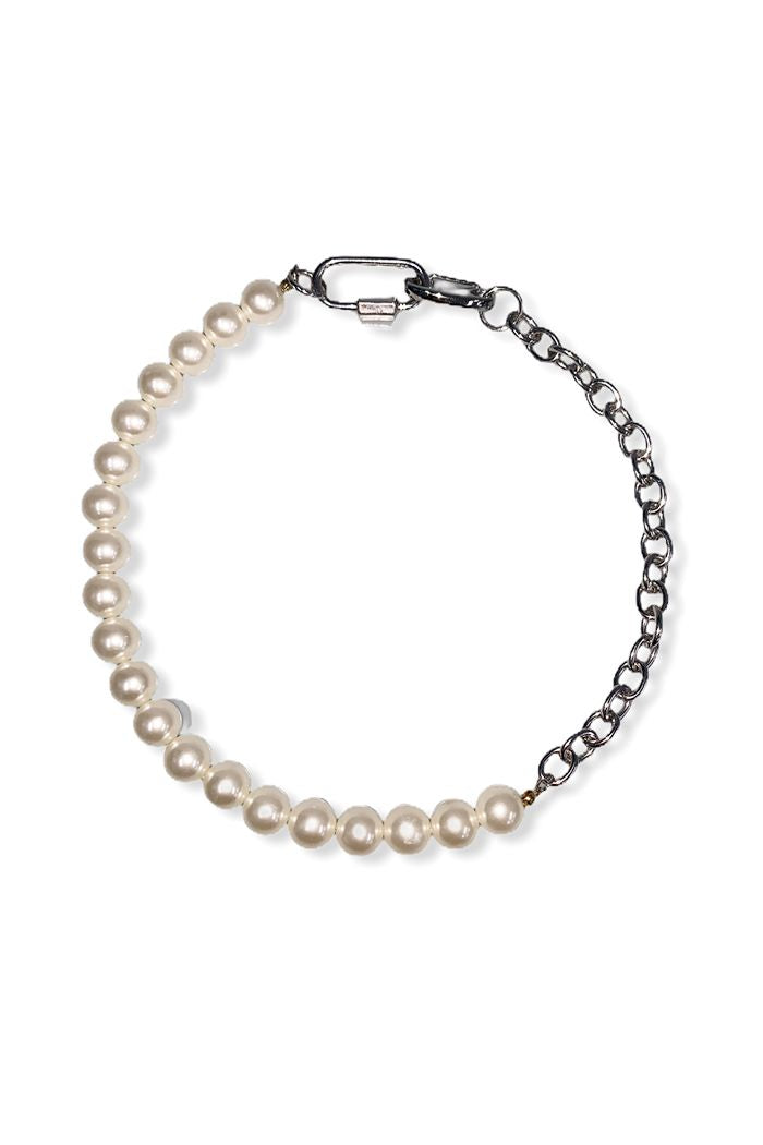 BLACKPURPLE (ブラックパープル) HALF PEARL & CHAIN NECKLACE