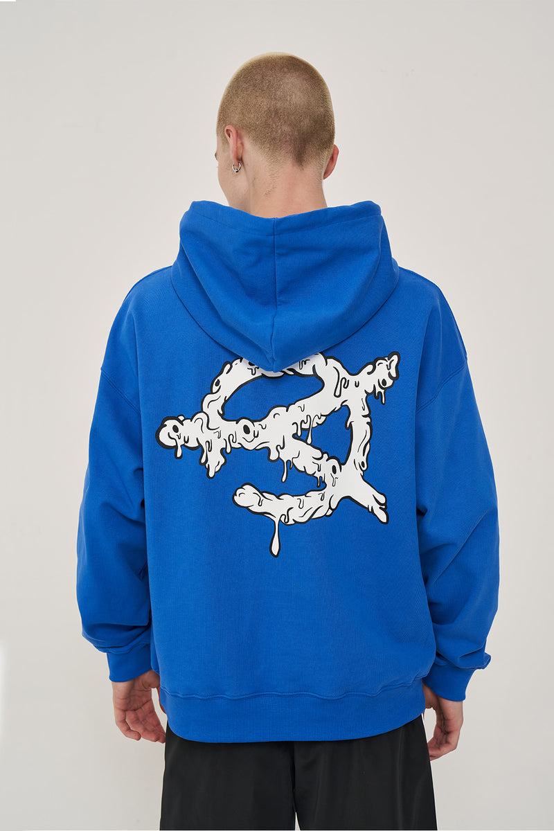 オーワイ(OY) MELTING LOGO HOODIE- BLUE