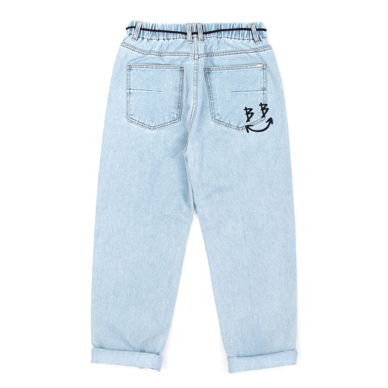ブラックブロンド(BLACKBLOND) BBD Border Graffiti Smile Logo Denim Pants (Light Blue)