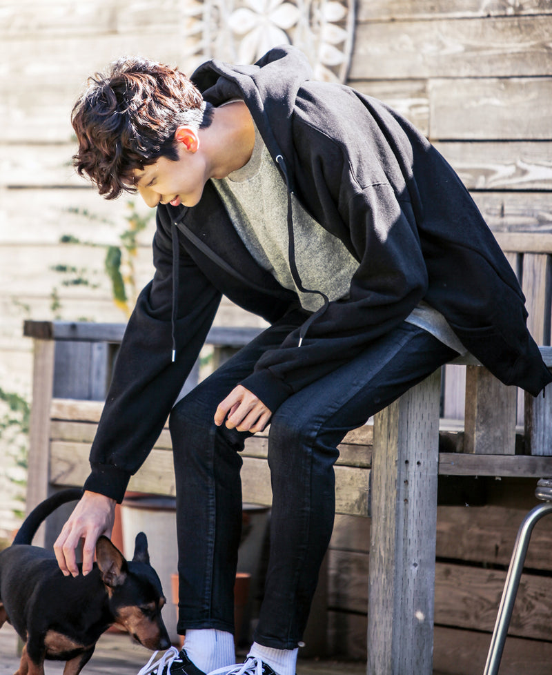 JEMUT (ジェモッ) HIGH DOUBLE NAPPING HOOD ZIP-UP BLACK HJHD2082