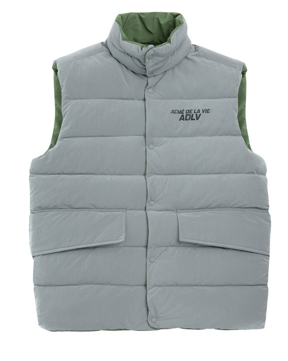 アクメドラビ(acme' de la vie) ADLV REVERSIBLE PADDING VEST GREY/KHAKI