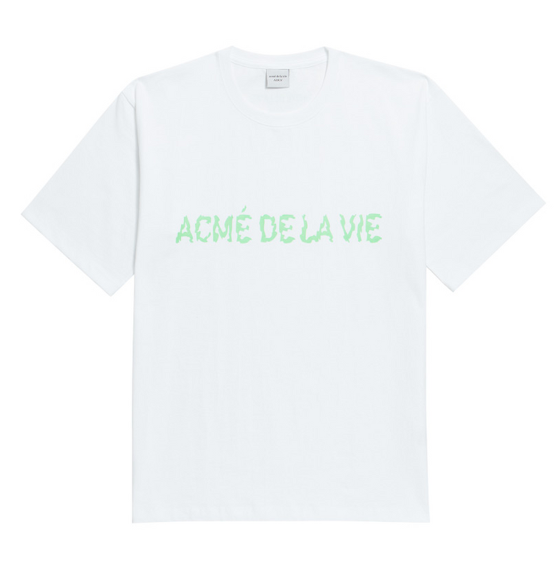 アクメドラビ(acme' de la vie) ADLV NEON LOGO SHORT SLEEVE T-SHIRT WHITE GREEN
