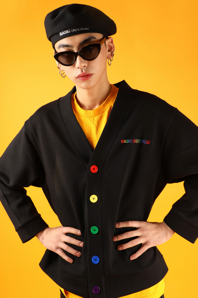 ベーシックコットン(BASIC COTTON) Basic Color Cardigan (ブラック)