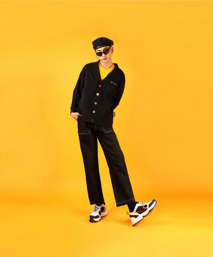 ベーシックコットン(BASIC COTTON) Basic Color Cardigan (ブラック)