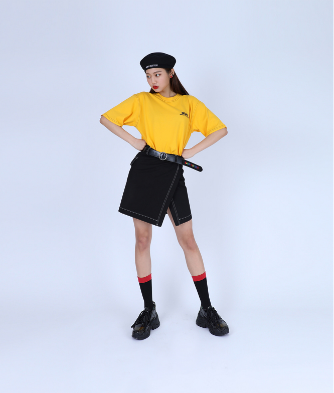 ベーシックコットン(BASIC COTTON) Basic Stitch Skirt (ブラック)