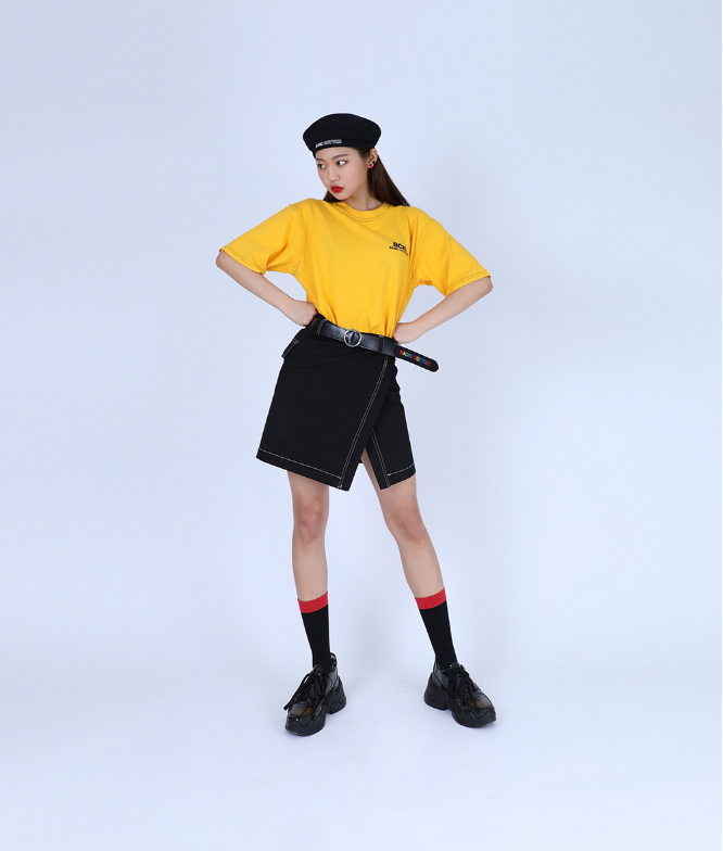 베이직코튼(BASIC COTTON) Basic Stitch Skirt (블랙)