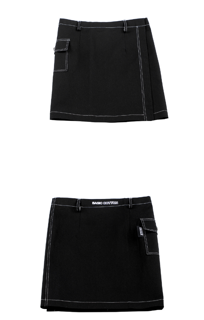 ベーシックコットン(BASIC COTTON) Basic Stitch Skirt (ブラック)