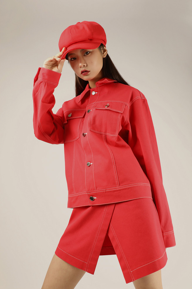 ベーシックコットン(BASIC COTTON) Basic Stitch Skirt (レッド)