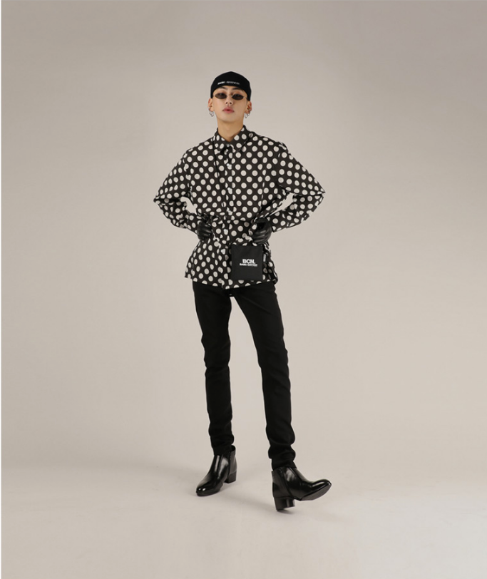 베이직코튼(BASIC COTTON) Basic Polka dot Shirt (블랙)