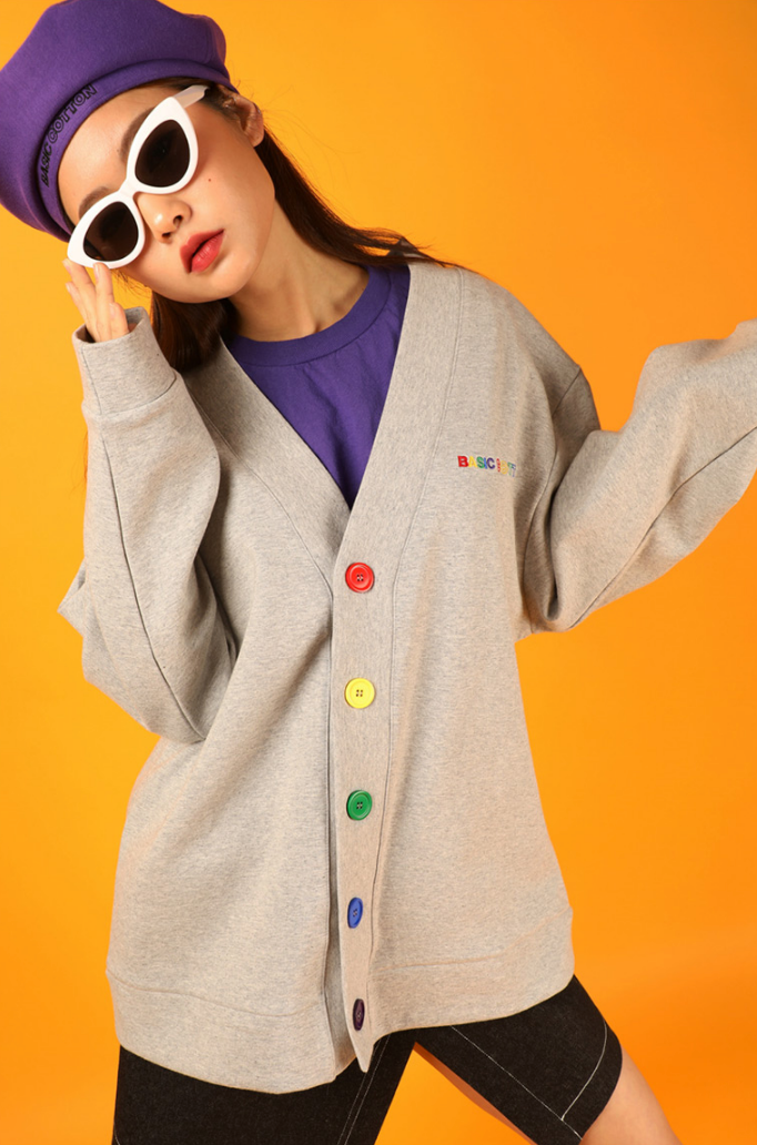ベーシックコットン(BASIC COTTON) Basic Color Cardigan (グレー)