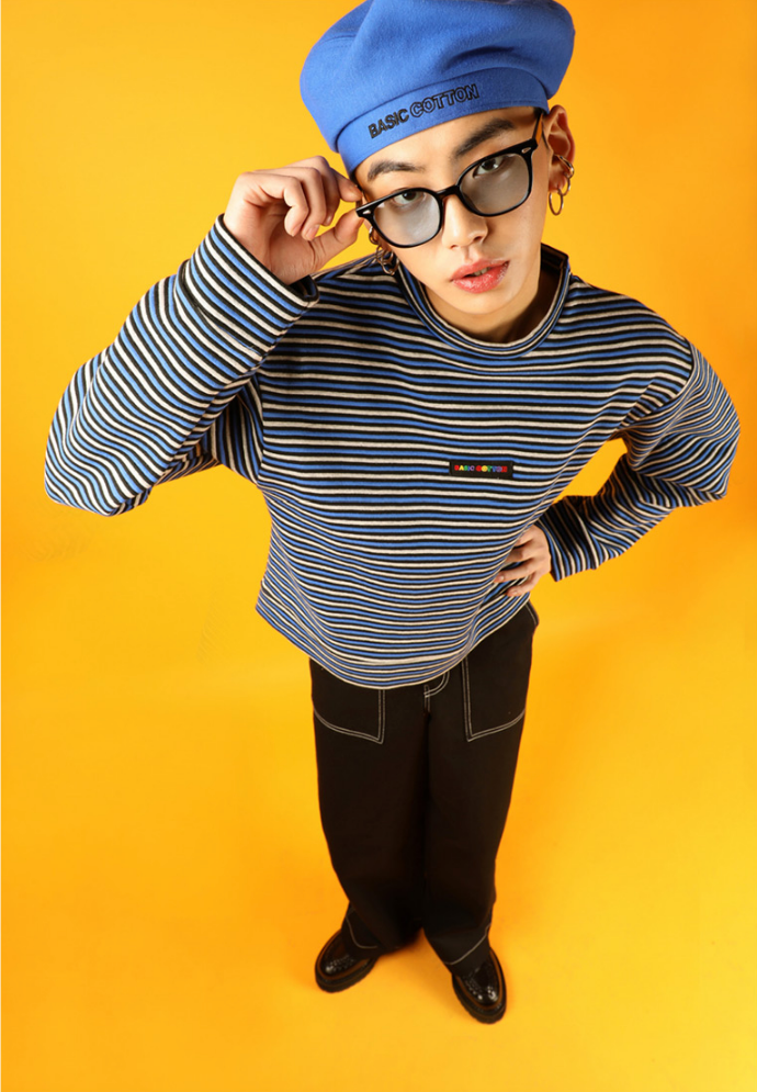 베이직코튼(BASIC COTTON) Basic Stripe Sweatshirt (블루)