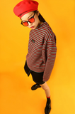 ベーシックコットン(BASIC COTTON) Basic Stripe Sweatshirt (レッド)